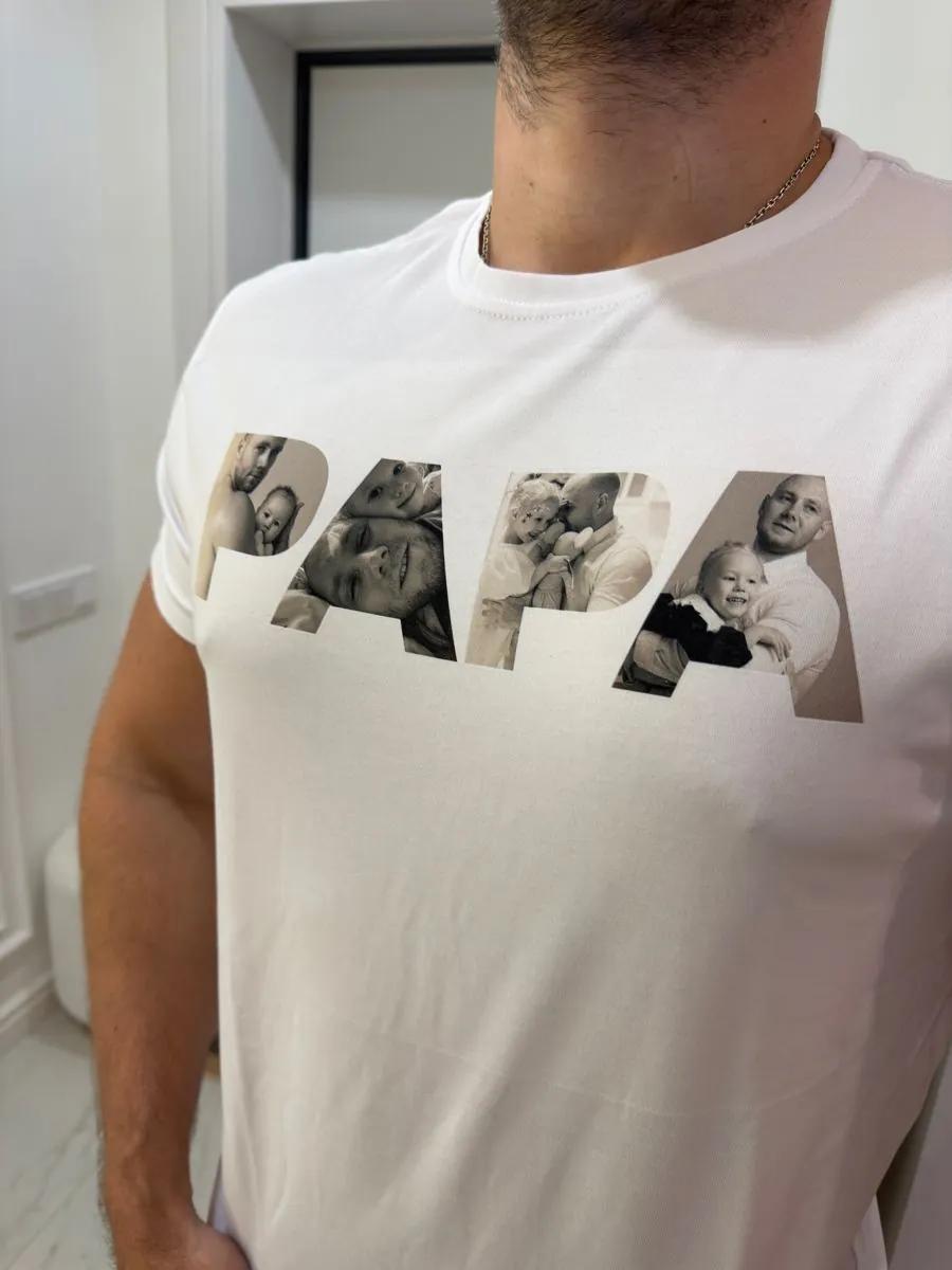 «PAPA» на белой — Цветные фото, светлая футболка