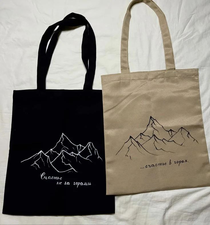 Шоппер с принтом горного пейзажа — рисунок на сумке